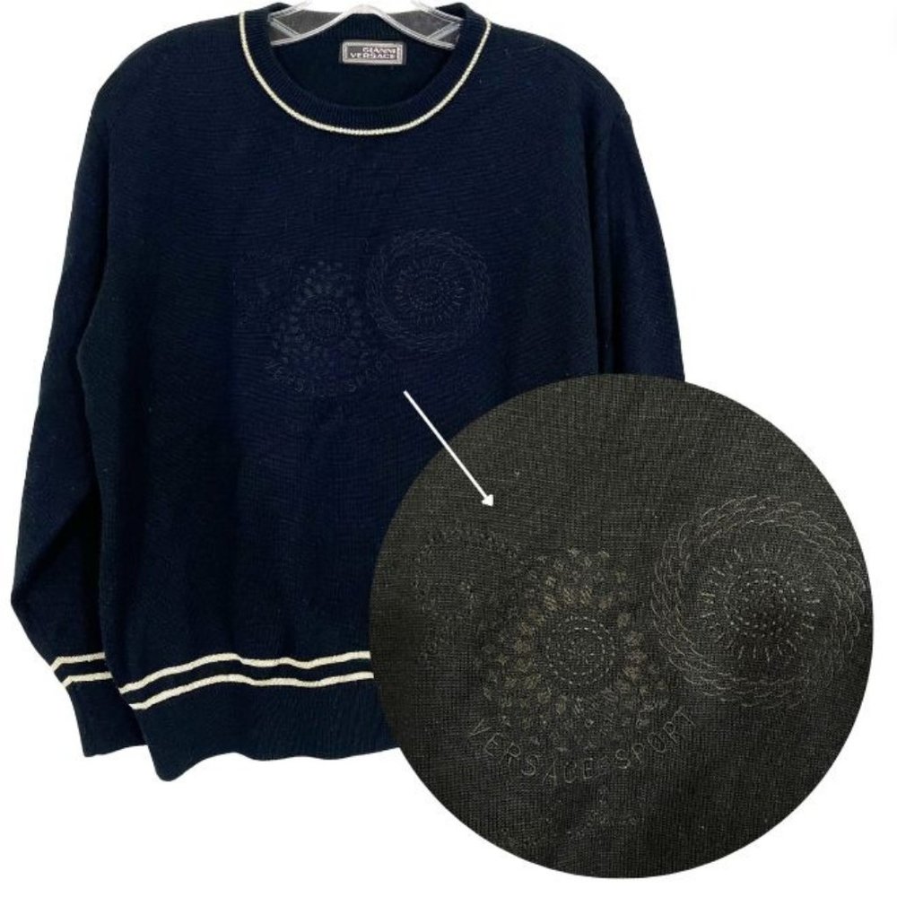 Vintage Gianni Versace Black & Gold Embroidered Crewneck Sweater - Size‎ Medium